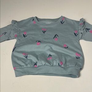 Carters 18 Months Blue Long Sleeve Floral Pull Over Saeatshirt Hoodie